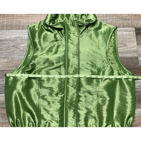 Coldwater Creek Womens Green Sleeveless Shiny Vest Jacket Full Zip Snap Medium - Picture 11 of 16